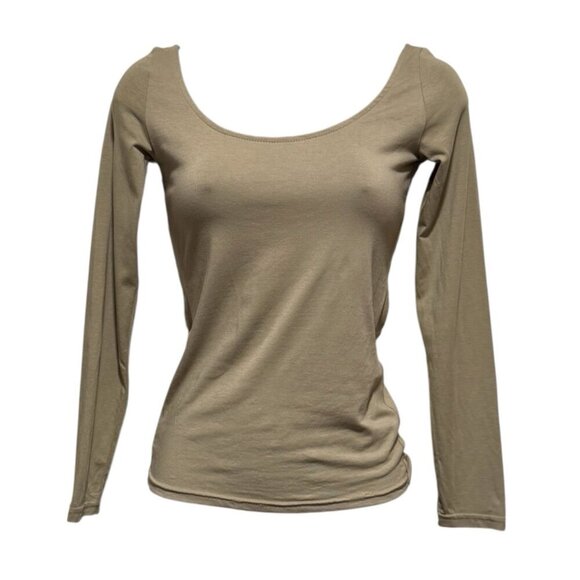 Oak + Fort Sage Green Long Sleeve Scoop Capsule Basic Shirt Womens Size XS - Picture 3 of 8